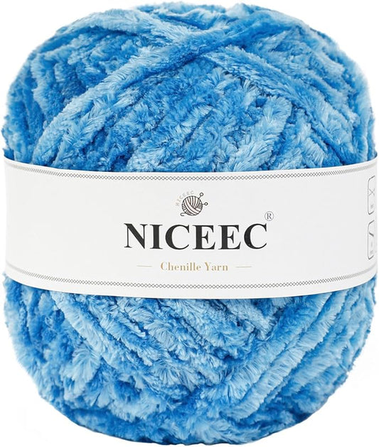NICEEC 300g Soft Chenille Yarn Blanket Velvet Yarn for Knitting, Crochet, Weaving DIY Craft Total Length 150m (164yds)_Blue