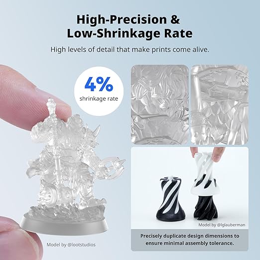 ANYCUBIC Water Washable ABS-Like Resin 3.0 Bundle, 3D Printer Resin, High Toughness and High Precision, Easy to Post-Process, Low Odor, Wide Compatibility for All LCD 3D Printers (Clear, 4kg)