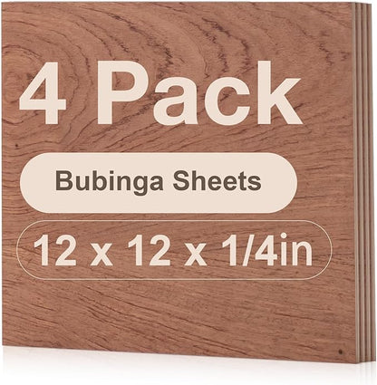ROBOTIME 4-Pack 6mm Bubinga Plywood for Laser Cutting -12 x 12 x 1/4 Inch - Laser Engraving Blanks