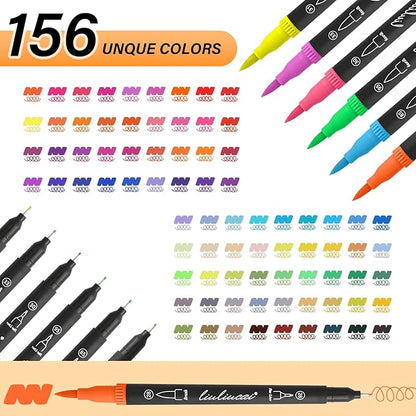 LIULIUCAI 156 Colors Dual Tip Markers Brush Pens, Fine & Brush Tip Art Markers for Adult Coloring Book Drawing Calligraphy, Colored Pen Christmas Gifts Stocking Stuffers for Teen Art Supplies