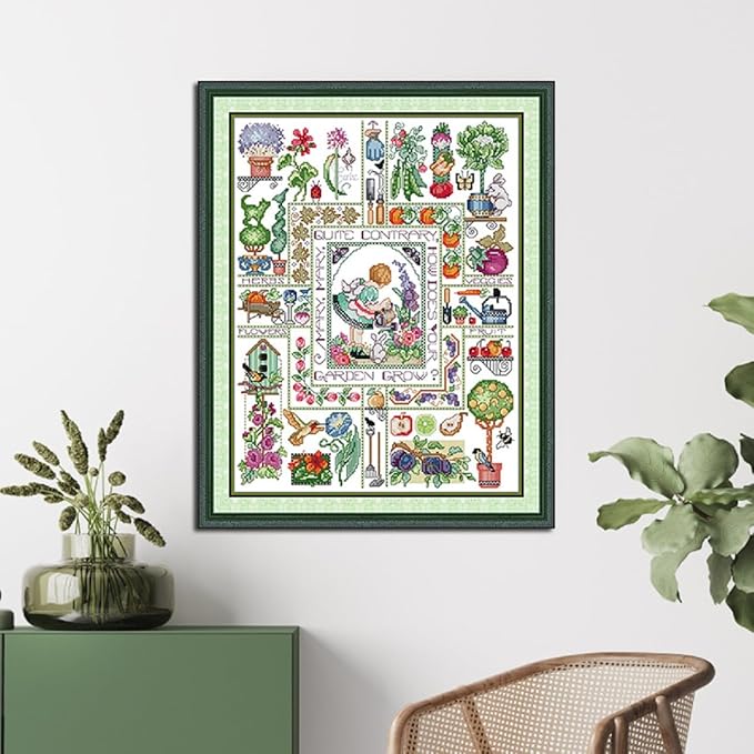 Qeerysew Cross Stitch Kits Stamped Full Range of Embroidery Starter Kits for Beginners DIY - Printed Kit Mary's Garden (Printed) 11CT19.7X24.8 inches