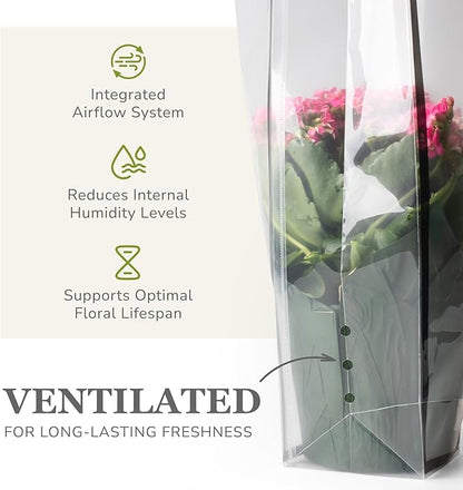 14 Reusable Floral Vase Bag for Bouquets - Portable Flower Bouquet Bags with Ventilation Holes and Ergonomic Handles, Gift-Ready, Tuxedo Gold