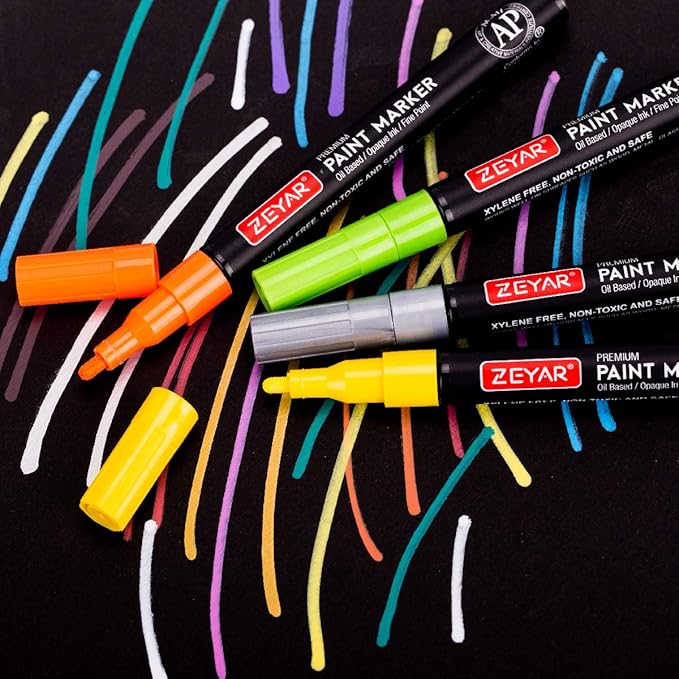ZEYAR Oil-Based Paint Markers, Fine Point 24 Colors, AP Certified, Works on Rock painting, Wood, Glass, Metal, Ceramic and more (24 Colors Fine Point)