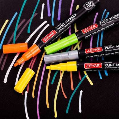 ZEYAR Oil-Based Paint Markers, Fine Point 24 Colors, AP Certified, Works on Rock painting, Wood, Glass, Metal, Ceramic and more (24 Colors Fine Point)