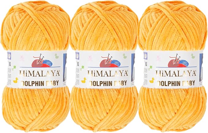 3 Skein/Pack Himalaya Dolphin Baby Chenille Yarn, Each Ball 100 gr (3.5 oz), 120 m (132 Yards), 100% Polyester, Super Bulky Baby Blanket Velvet Amigurumi Yarn, 80368 - Tangerine