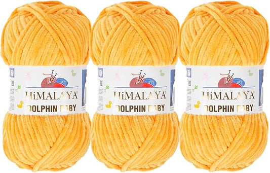 3 Skein/Pack Himalaya Dolphin Baby Chenille Yarn, Each Ball 100 gr (3.5 oz), 120 m (132 Yards), 100% Polyester, Super Bulky Baby Blanket Velvet Amigurumi Yarn, 80368 - Tangerine
