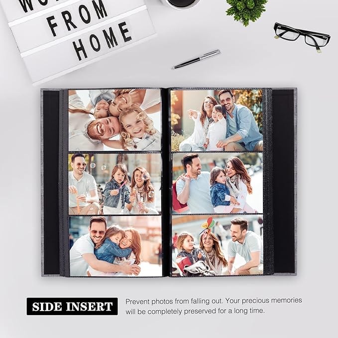 Mublalbum Small Photo Album 4x6 300 Photos Linen Cover Picture Book with Horizontal Pockets for Wedding Family Anniversary and Baby (Black)