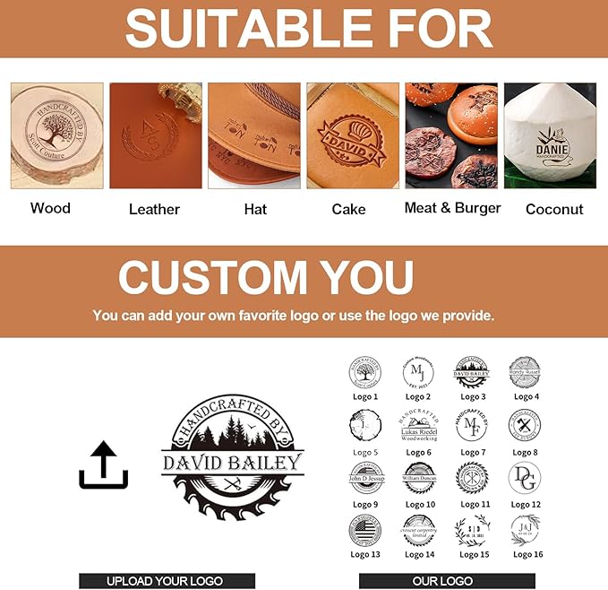 Terwex Custom Electric Branding Iron for Wood, Personalized Branding Irons Tip, Wood Burning Tool Leather Branding Iron, Woodworking Tools for DIY Crafts Handmade Lovers Gifts(Brass Stamp Head)
