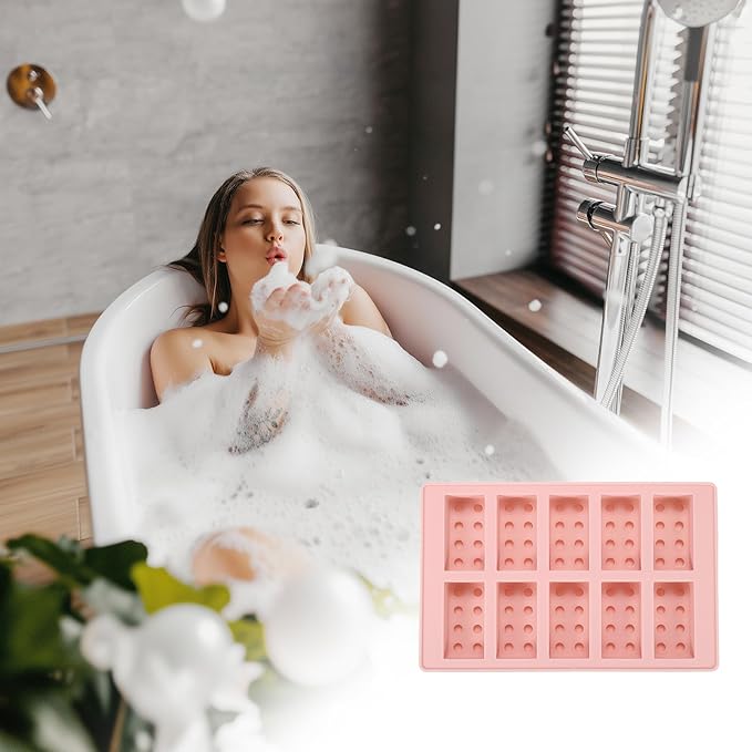 MECCANIXITY Beeswax Candle Mould, 10 Grids Beeswax Bar Mould Makes 10 x 0.8oz Reusable Easy Release Bees Wax Module for Wax Candle Making Butter Candy Chocolate Pink