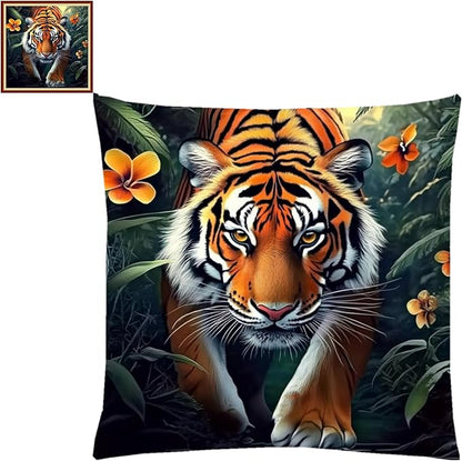 Lovxvouy Pillow Cross Stitch Kits for Adults Beginners-Preprinted Needlepoint Kit Stamped Crossstitching Kits 11CT Cross-Stitch Kit Stitches Kit Embroidery Kits-The Tiger King Returns 18x18 inchs