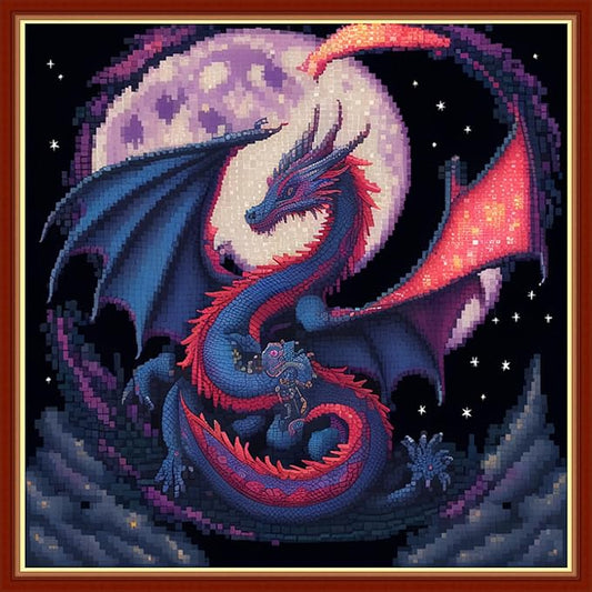 Findvoor Stamped Cross Stitch Kits for Beginners Full Range of Cross Stitching Embroidery Pattern for Adults, 11CT DIY Needlepoint Embroidery Starter Kits-Dragon Moon 17.7x17.7 inch