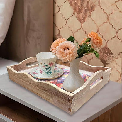 FGbaby DIY 5D Colorful Dog Diamond Painting Wood Serving Tray with Handles Diamond Art Decorative Serving Trays Wooden Tray for Breakfast in Bed, Patio, BBQ, Coffee Table, Party –Great for Lap & Couch
