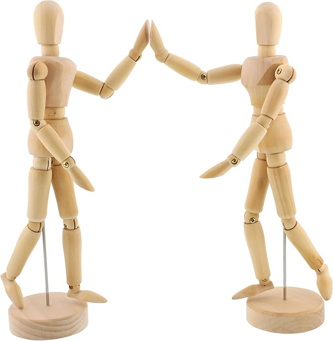 U.S. Art Supply 12" Wooden Male & Female Manikin Posable Figures for Drawing - Articulated Mannequin with Base and Flexible Body for Drawing The Human Figure