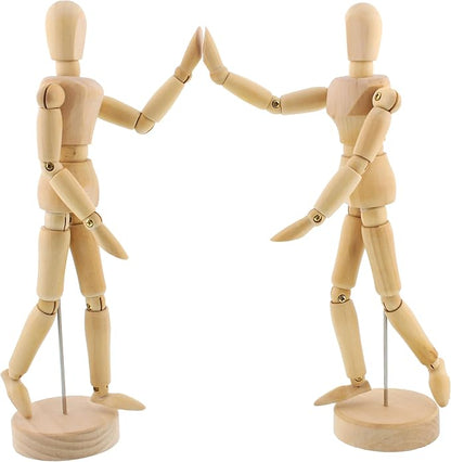 U.S. Art Supply 12" Wooden Male & Female Manikin Posable Figures for Drawing - Articulated Mannequin with Base and Flexible Body for Drawing The Human Figure