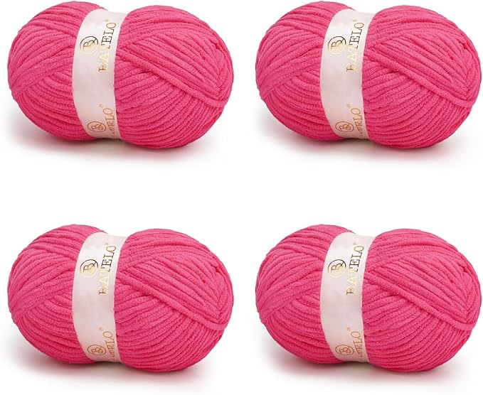 Chenille Yarn for Crocheting & Knitting 880 Yards, Soft Thick Fluffy Bulky Blanket Yarn, 4 Pack of 10.5oz(Hot Pink)