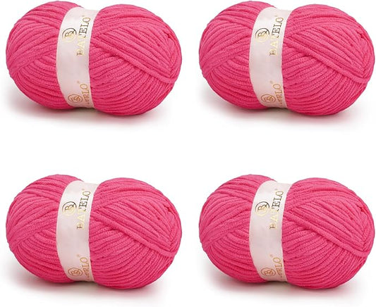 Chenille Yarn for Crocheting & Knitting 880 Yards, Soft Thick Fluffy Bulky Blanket Yarn, 4 Pack of 10.5oz(Hot Pink)