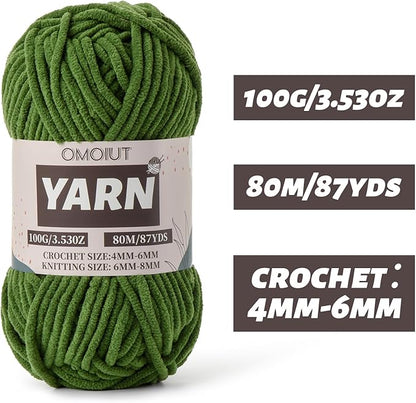 Fluffy Chenille Yarn for Crocheting - Baby Yarn for Crocheting Soft Blanket - 3 Pack of 100g/(87.4yds) Crochet Amigurumi Chunky Yarns - Super Bulky 5 Velvet Yarns (3 Pine Green)