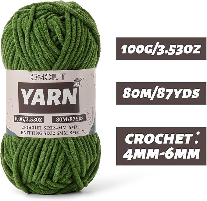 Pine Green Fluffy Chenille Yarn for Crocheting - Baby Yarn for Crocheting Soft Blanket - (100g/87.4yds) Crochet Amigurumi Chunky Yarns - Super Bulky 5 Velvet Yarns