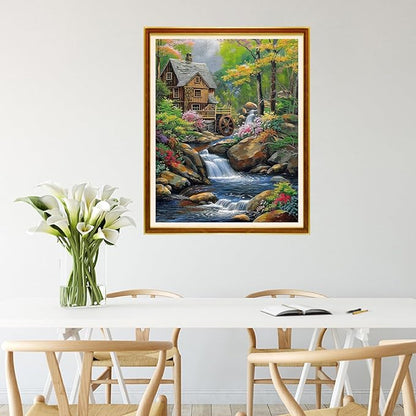Joycasa Stamped Cross Stitch Kits for Beginners Full Range of Cross Stitching 11 CT Printed Cross Stitch Kit for Adults Cross-Stitch Patterns Needlepoint Kits-Waterwheel Scenery 16x20 inchs