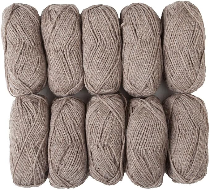 Knit Picks Wool of The Andes Yarn Pack - 10 Skeins of Brown 100% Wool Worsted Weight Yarn (Mink Heather)