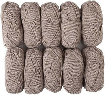 Knit Picks Wool of The Andes Yarn Pack - 10 Skeins of Brown 100% Wool Worsted Weight Yarn (Mink Heather)