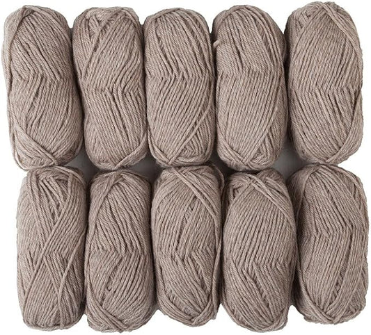 Knit Picks Wool of The Andes Yarn Pack - 10 Skeins of Brown 100% Wool Worsted Weight Yarn (Mink Heather)