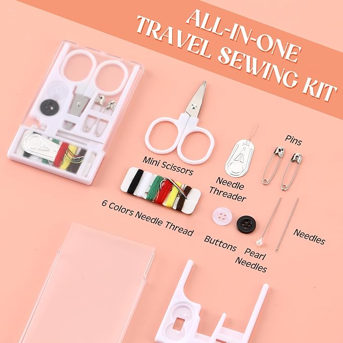 Knitgrip 50 Boxes Mini Travel Sewing Kit Quick Fix Sewing Kits Bulk Basic Portable Pre Threaded Needle Emergency Repair Tool for Christmas Gifts Beginner Traveler Home Hotel (White)