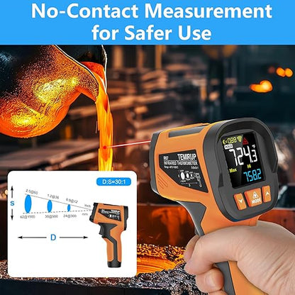 Infrared Thermometer High Temperature Gun with K-Probe,-40℉~1922℉, 30:1 Digital Laser IR Temp Gun with Color LCD for Cooking, Pizza Oven, Engine, Kilns, Industry, Home Repair, Adjustable Emissivity