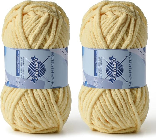 Chunky Chenille Yarn for Crocheting，Baby Yarn for Crocheting Soft Blankets，Bulky Yarns for Crochet Amigurumi，2×100g (2×74.3yds) Fluffy Velvet Yarns for Hand Knitting (2 Light Yellow)