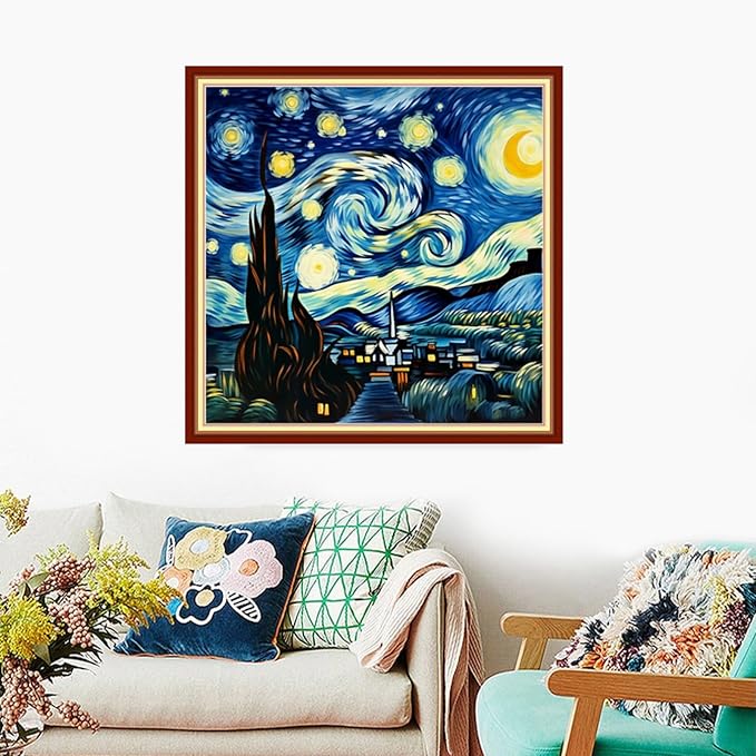Foxdiviy Stamped Cross Stitch Kits Full Range of Embroidery Needlework Starter Kits for Beginners Adults 11CT Embroidery Patterns Art Crafts DIY Needlepoint Kits-Van Gogh Starry Sky 18x18 inch