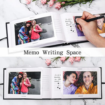 Vienrose Photo Album 4x6 50 Pockets Linen Frame Cover with Memo Areas Photobook Mini Slip-in Picture Book for Wedding Baby Vacation, Red