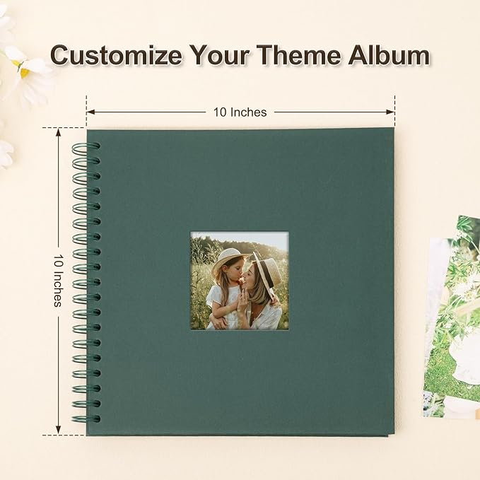 Scrapbook Album 10x10 Inches Photo Album Hardcover Kraft with Window Scrap Book Blank Memory Book for Baby Wedding Guest Book Couples Graduation Travel DIY Anniversary, 100 Pages Green
