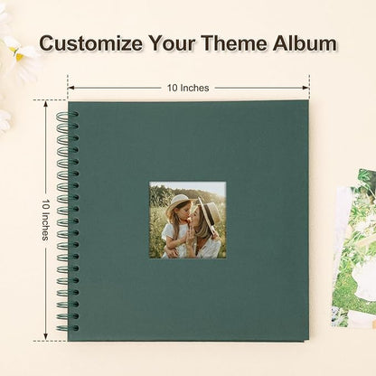 Scrapbook Album 10x10 Inches Photo Album Hardcover Kraft with Window Scrap Book Blank Memory Book for Baby Wedding Guest Book Couples Graduation Travel DIY Anniversary, 100 Pages Green
