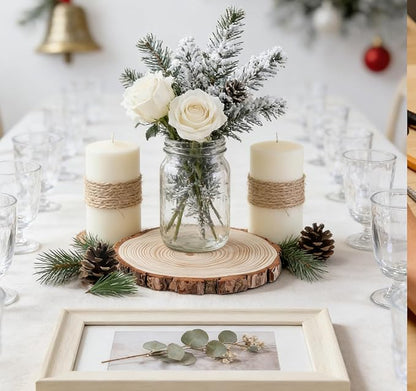 6.5-8 inch Unfinished Wood Slices, 6 Pcs Natural Wood Centerpieces for Tables, Wood Slice with Bark, Rustic Wood Circles for Crafts Arts Party Christmas Decorations Wedding Centerpiece