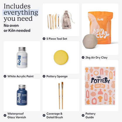 Sculpd - The Original Pottery Kit - Complete Air Dry Clay Kit for Adults Includes Sculpting Tools, Varnish, Paint Brushes, Guides, Arts & Crafts Sets, Gloss Varnish