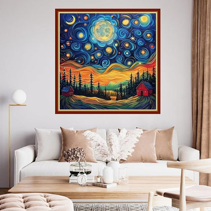 Findvoor Stamped Cross Stitch Kits for Beginner Embroidery Kits for Beginners Adults DIY 11CT Cross Stitch Patterns Needlepoint Kits Crossstitching Kits-Van Gogh Starry Sky 18x18 inch