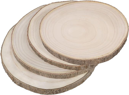 Prsildan 4 Pcs Large Natural Wood Slices, 11-12.5 Inches Unfinished Wood Centerpieces for Tables, DIY Round Rustic Wooden Circle Crafts for Wedding Table Décor