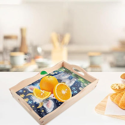 JISHSHAY Diamond Art Serving Tray Diamond Painting Food Tray Gem Art Serving Platter Gem Painting Mosaic Kits for Adults DIY Kits for Adults, with Wood Handle 20×30cm/7.87×11.81in, Cattle Cow