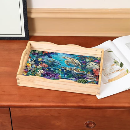 DOTSOPS Sea World Diamond Art Tray with Handle 5D Diamond Painting Plate Paint by Numbers Kits for Living Room(7.8x11.8 inches)