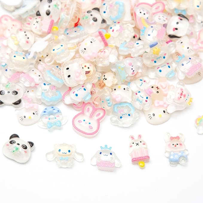 60pcs Slime Charms Cute Set for Crafts, Resin Set Ornament Scrapbooking, 3D Flatback Cute Embellishments for Scrapbook and Mini Decorations (White)