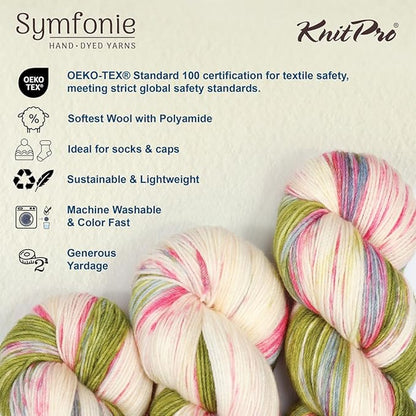 KnitPro Symfonie Hand Dyed Yarn | Extra Fine Merino Wool & Polyamide Blend for Knitting & Crocheting, Fingering Weight, Oeko-TEX Certified 400m, 100g Skein | Terra Variegated Summer Romance