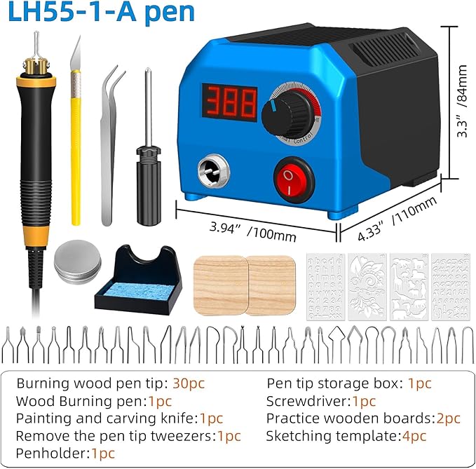 FIRElood LH55-1 wood burning kit,wood burning tool,digitally adjustable temperature wood burner kit,professional wood burner tool kit for adults beginners craft,pyrography pen (LH55-A pen)