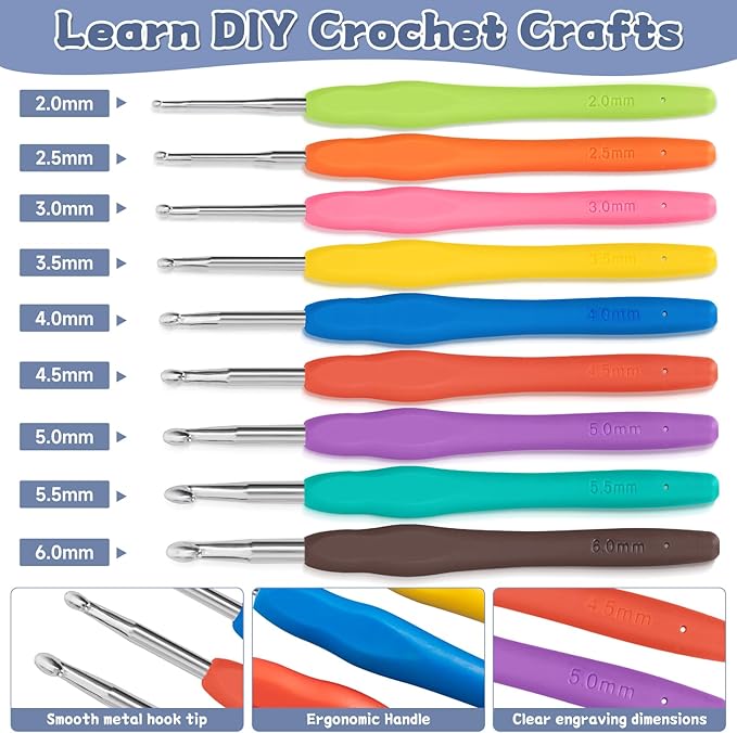GMAK 59 PCS Crochet Kit for Beginners Adults, Crocheting Sets Include Yarn, Hooks and Tools, Portable Crochet Starter Kit for Making Variety Projects Crocheting Supplies, Navy Flamingo