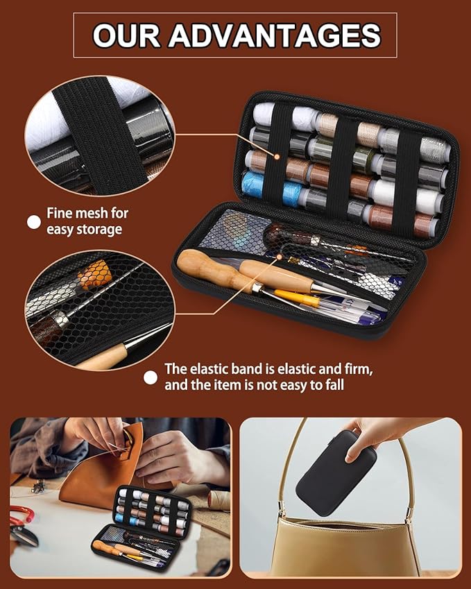 BAGERLA Heavy Duty Sewing Kit, Needle and Thread Kit with Upholstery Thread Needles Sewing Awl Seam Ripper for Car Seats Carpets Shoes Backpacks DIY Crafting