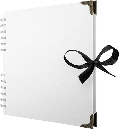 Bstorify Square Scrapbook Photo Albums 60 Pages (8 x 8 Inch) White Thick Paper, Hardcover, Metal Corners, Ribbon Closure - Ideal for Your Scrapbooking Albums, Art & Craft Projects (8 x 8 Inch, White)