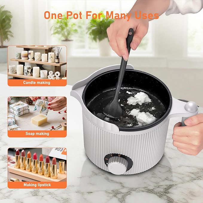 venpow Candle Wax Melter with Pour Spout, Candle Making Kit for Adult Beginners, 1.5L Large Capacity, for Making Candles and Soaps, Kit Includes Wax Melting Pot and Stirring Spoon - Grey