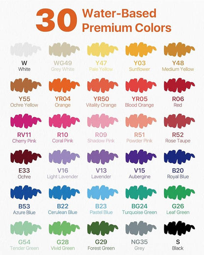 JusArt Acrylic Paint Markers Brush Tip 30 Colors, Water-Based No-Bleed Markers with Automatic Ink Control, Waterproof Acrylic Paint Pens for DIY Art & Crafts -Fabric, Rock, Wood, Glass, Ceramic, Metal