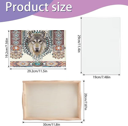 JISHSHAY Diamond Art Serving Tray Diamond Painting Food Tray Gem Art Serving Platter Gem Painting Mosaic Kits for Adults DIY Kits for Adults, with Wood Handle 20×30cm/7.87×11.81in, Wolf