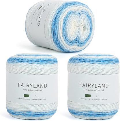 Aeelike Gradient Yarn for Crocheting, 3 Skeins Cake Yarns 100g (3.52 oz) 245m (267 Yards) # 3 Light Weight Super Soft Ombré Yarns for Making Blanket Scarves Sweaters, Blue White Gradient