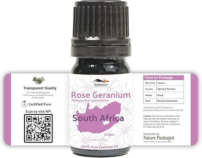 Nature Packaged Rose Geranium Essential Oil - Direct from Kwazulu Botanicals in South Africa- Organic Essential Oils for Body, Diffusers, or Aromatherapy | Pure Therapeutic Grade (5ml)